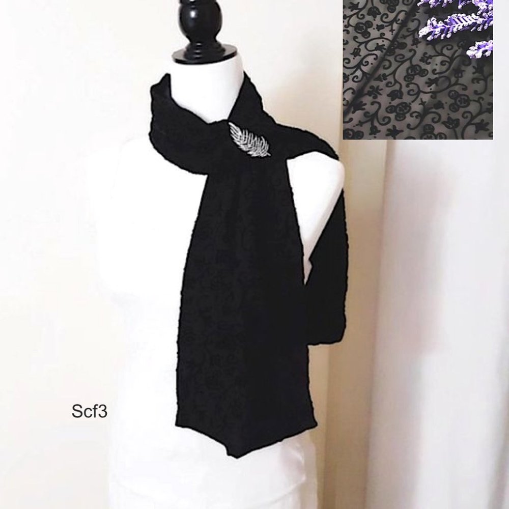 DISNEY Mickey Black Silk Velvet Scarf Paisley Rectangle 2-Layer Lined Unisex